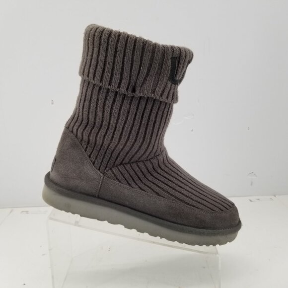 UGG Classic Wool Blend Gray Knit Suede Boots Sz 10 Spell Out 1105709 7" Shaft - Picture 4 of 12